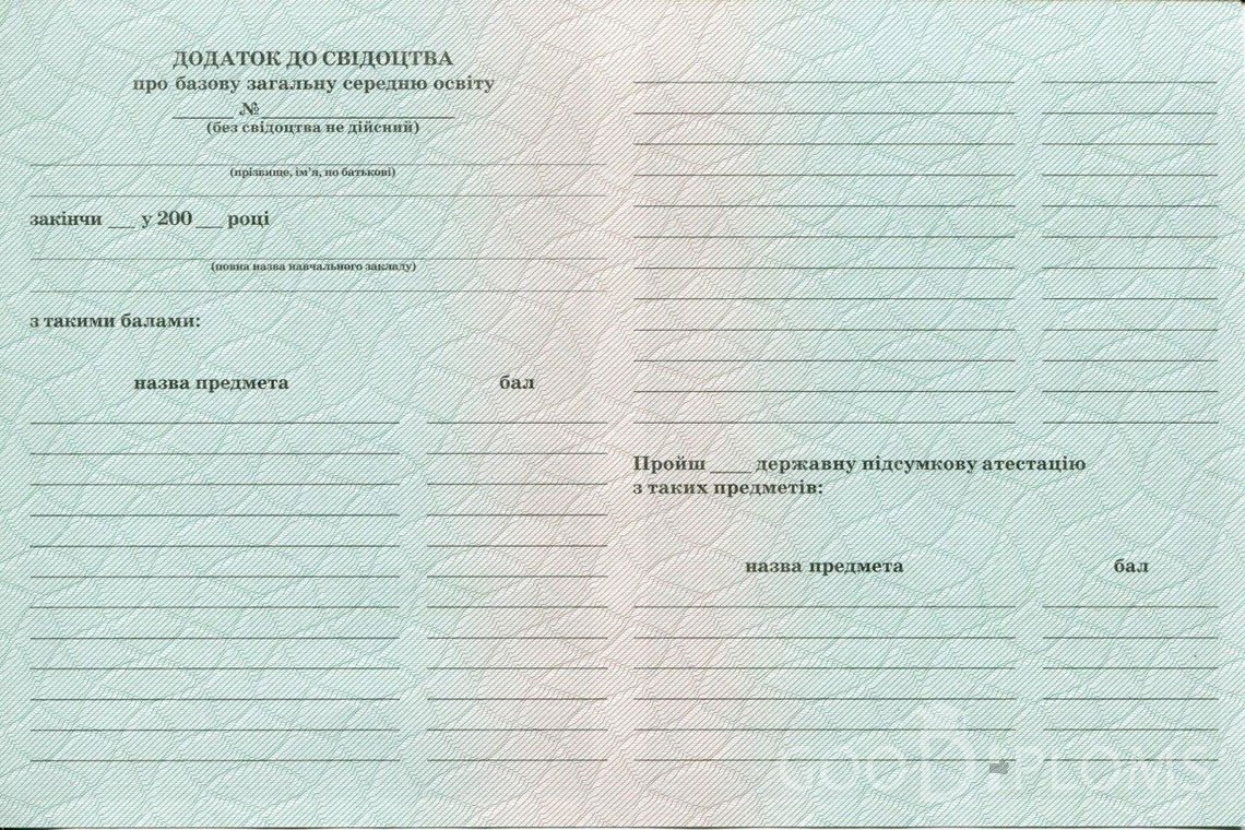 Украинский аттестат за 9 класс - Обратная Сторона приложения- Новокузнецк